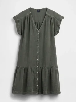 Cotton Gauze V-Neck Tunic Dress