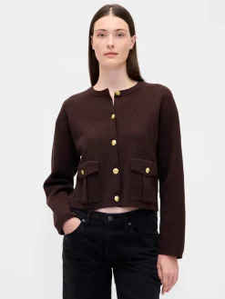 Cotton-Blend Pocket Cardigan Sweater