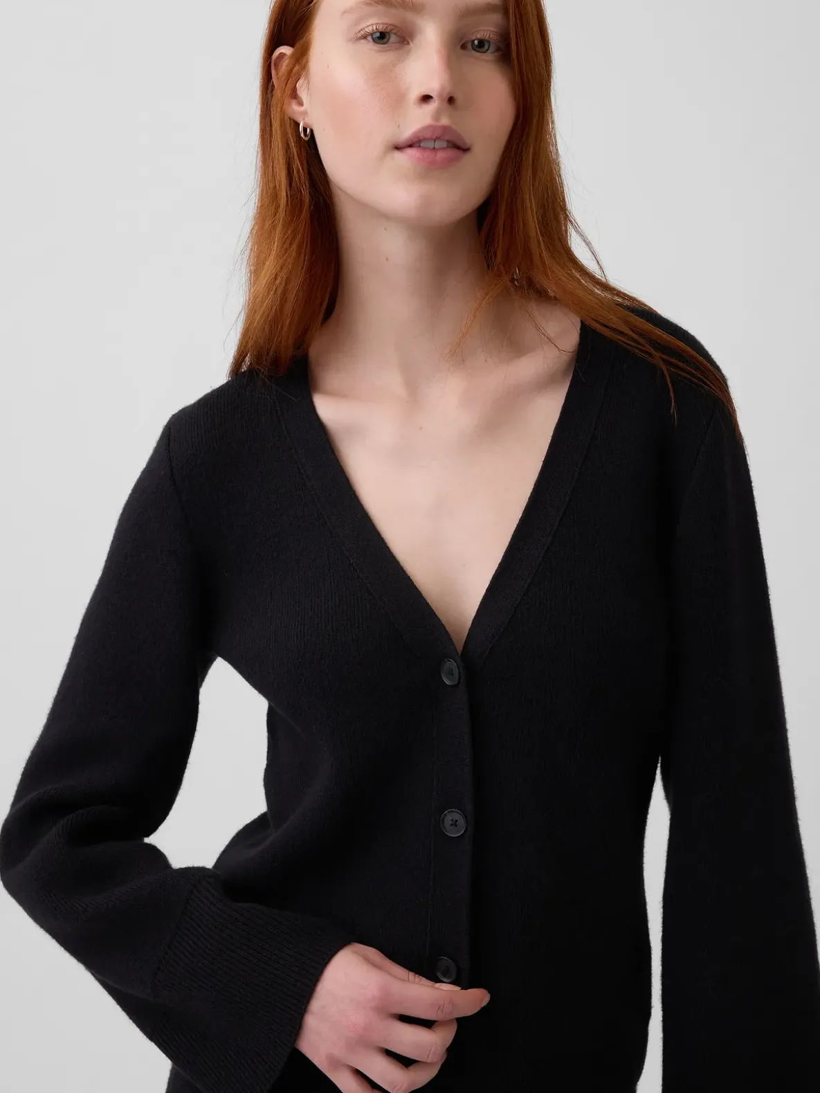 Cotton-Blend Relaxed V-Neck Cardigan Sweater