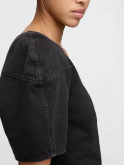 Denim Barrel-Sleeve Crop Shirt