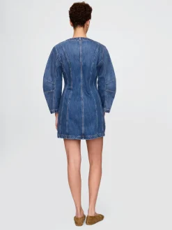 Denim Barrel-Sleeve Mini Dress