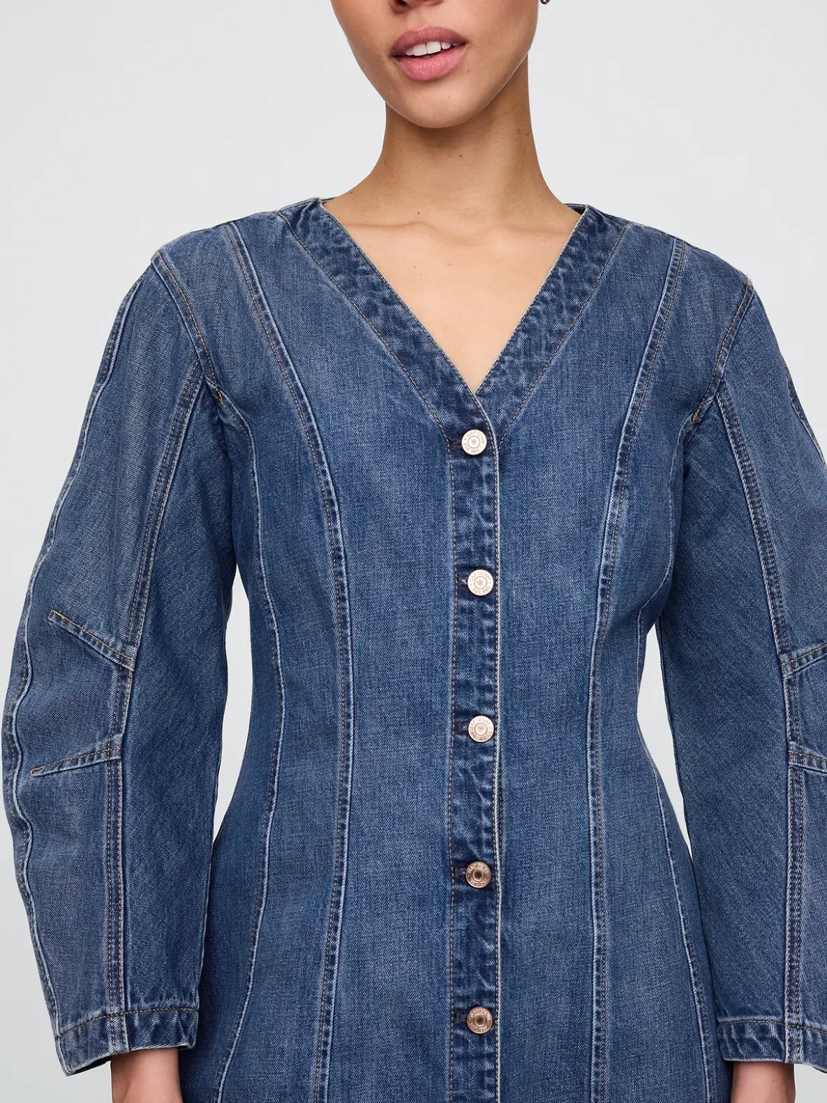 Denim Barrel-Sleeve Mini Dress