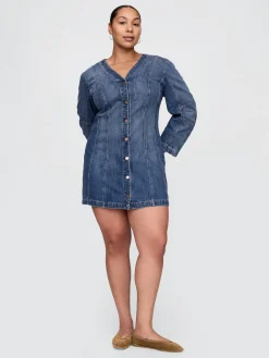 Denim Barrel-Sleeve Mini Dress