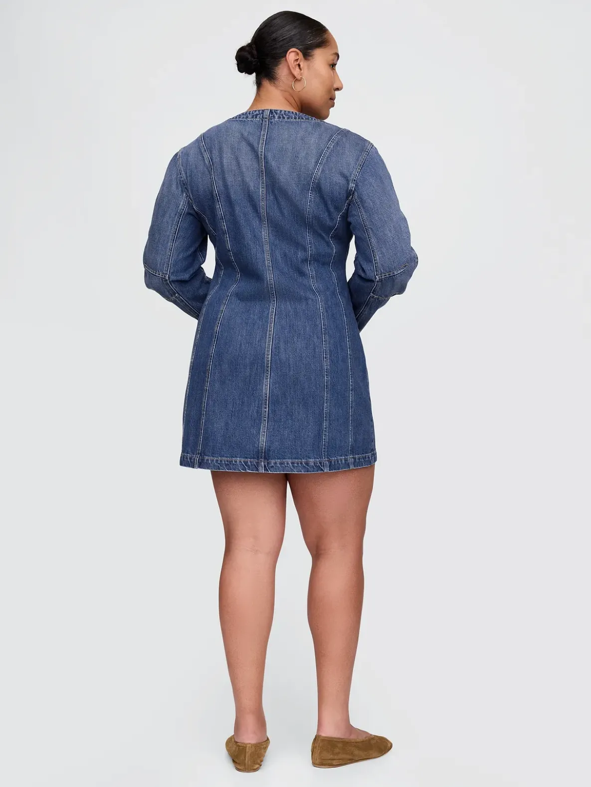 Denim Barrel-Sleeve Mini Dress