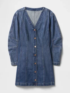 Denim Barrel-Sleeve Mini Dress