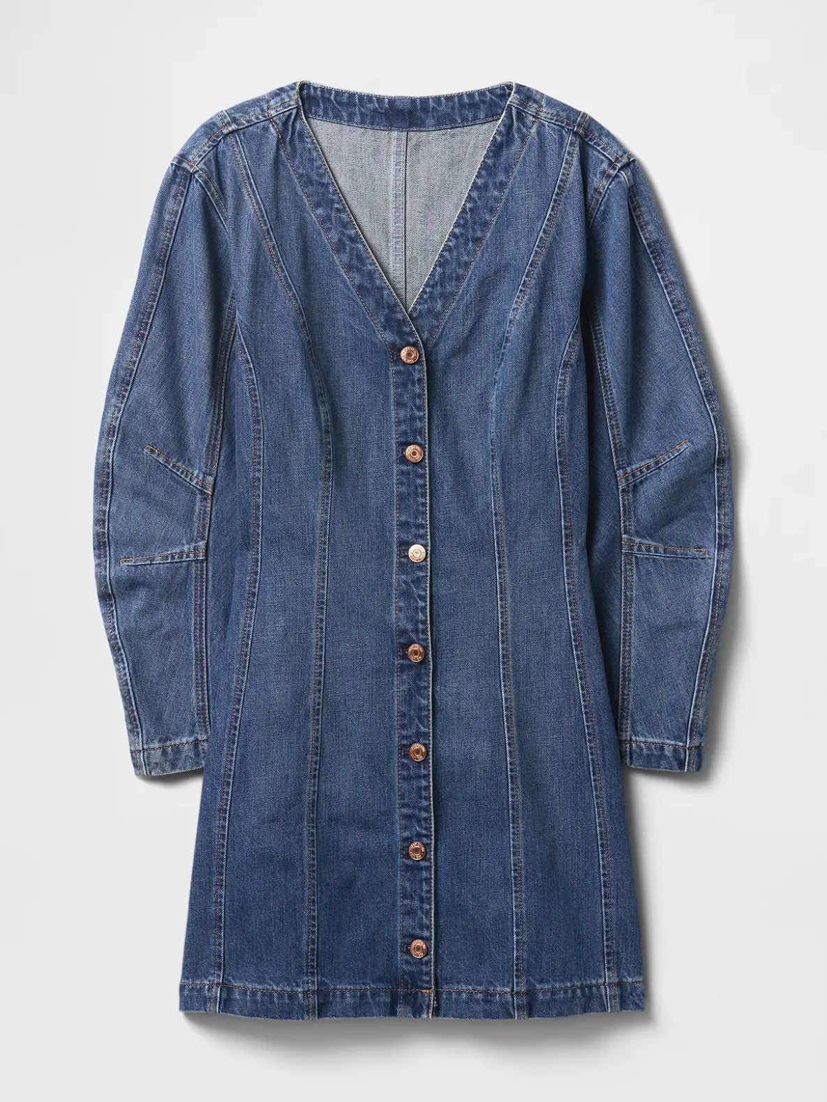 Denim Barrel-Sleeve Mini Dress