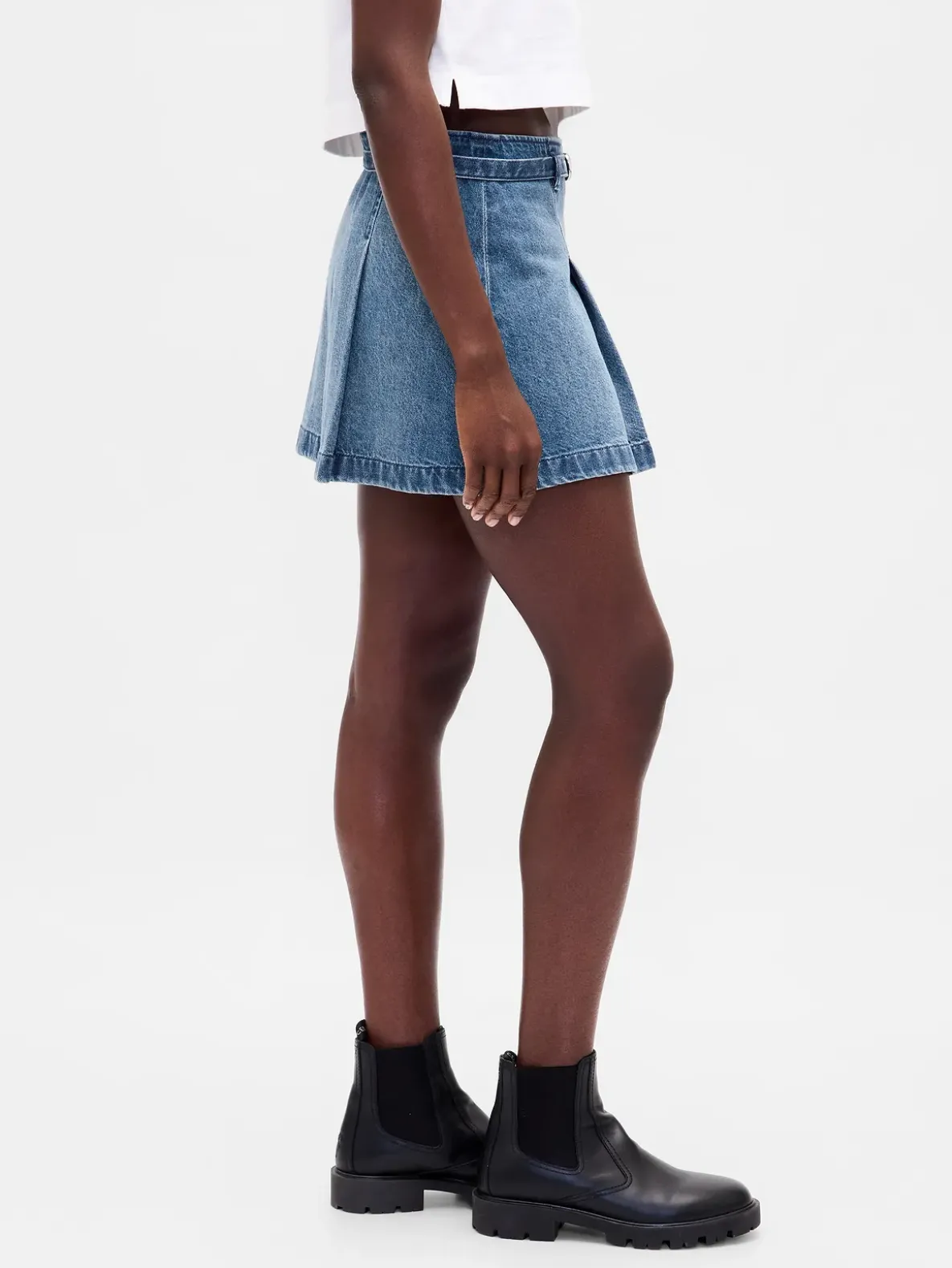 Denim Belted Mini Skirt