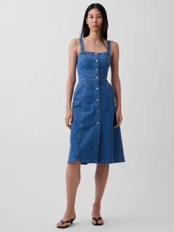 Denim Button-Front Midi Dress
