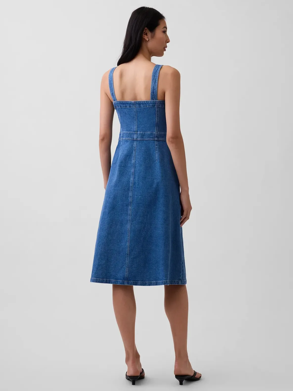 Denim Button-Front Midi Dress