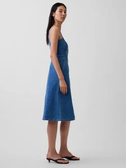 Denim Button-Front Midi Dress