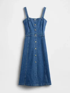 Denim Button-Front Midi Dress