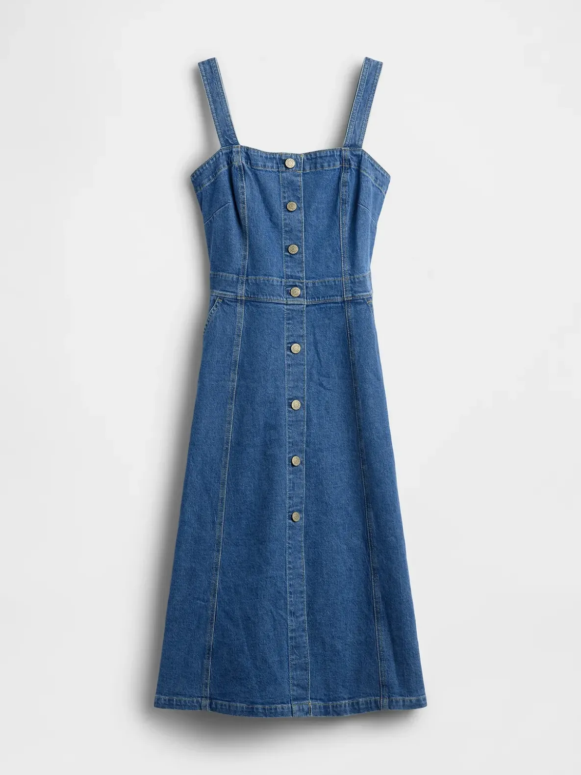 Denim Button-Front Midi Dress