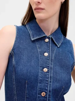 Denim Collared Mini Shift Dress