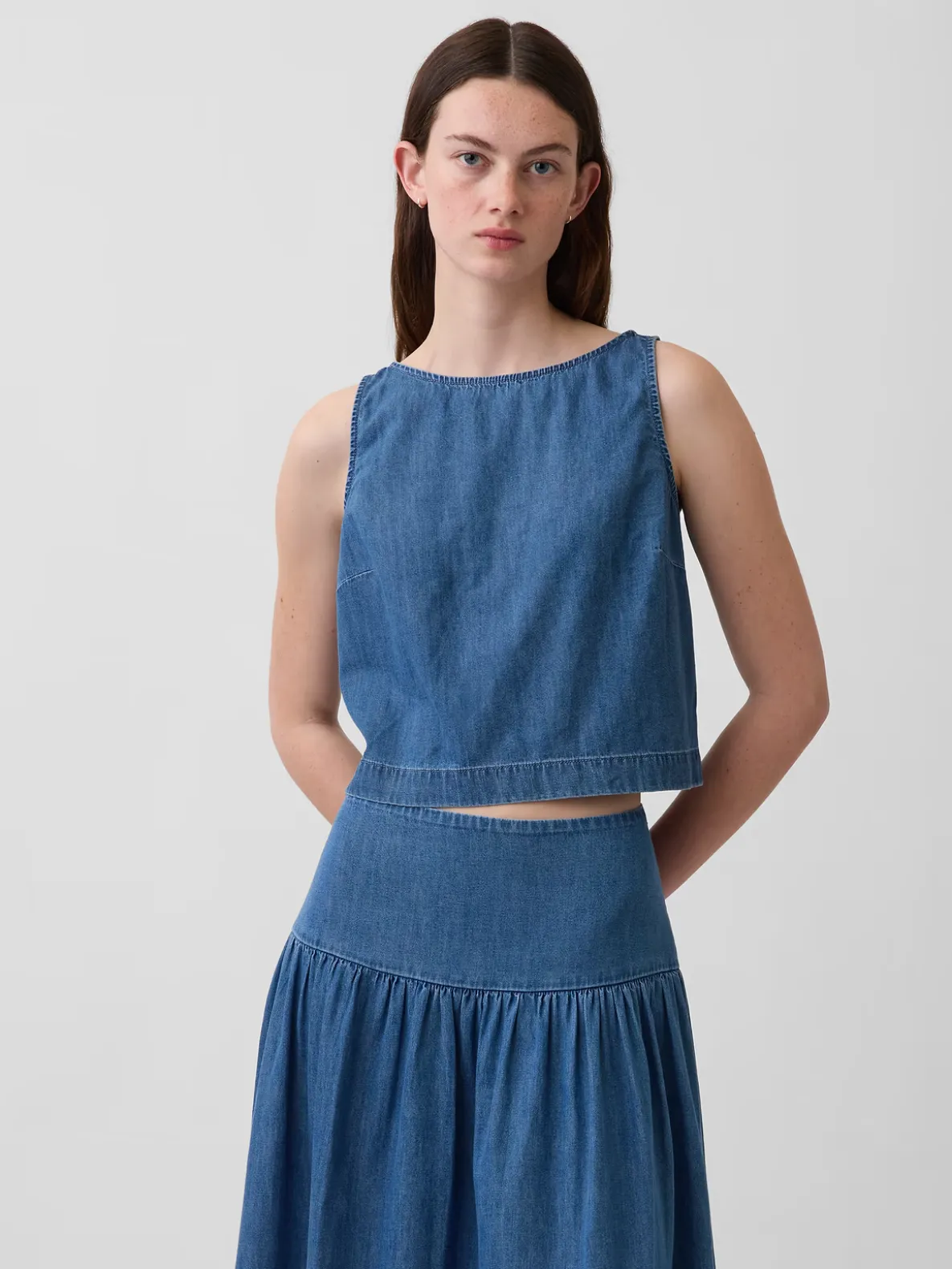 Denim Crop Shell Tank Top