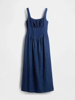 Denim Drop-Waist Corset Midi Dress