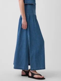 Denim Drop-Waist Maxi Skirt