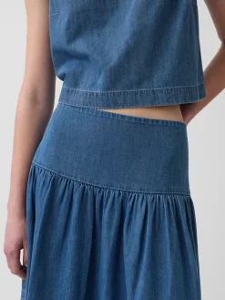 Denim Drop-Waist Maxi Skirt