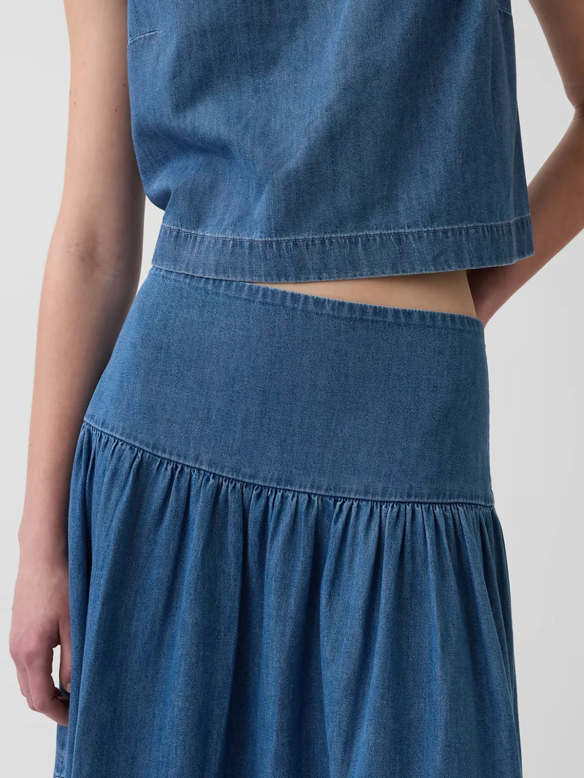 Denim Drop-Waist Maxi Skirt