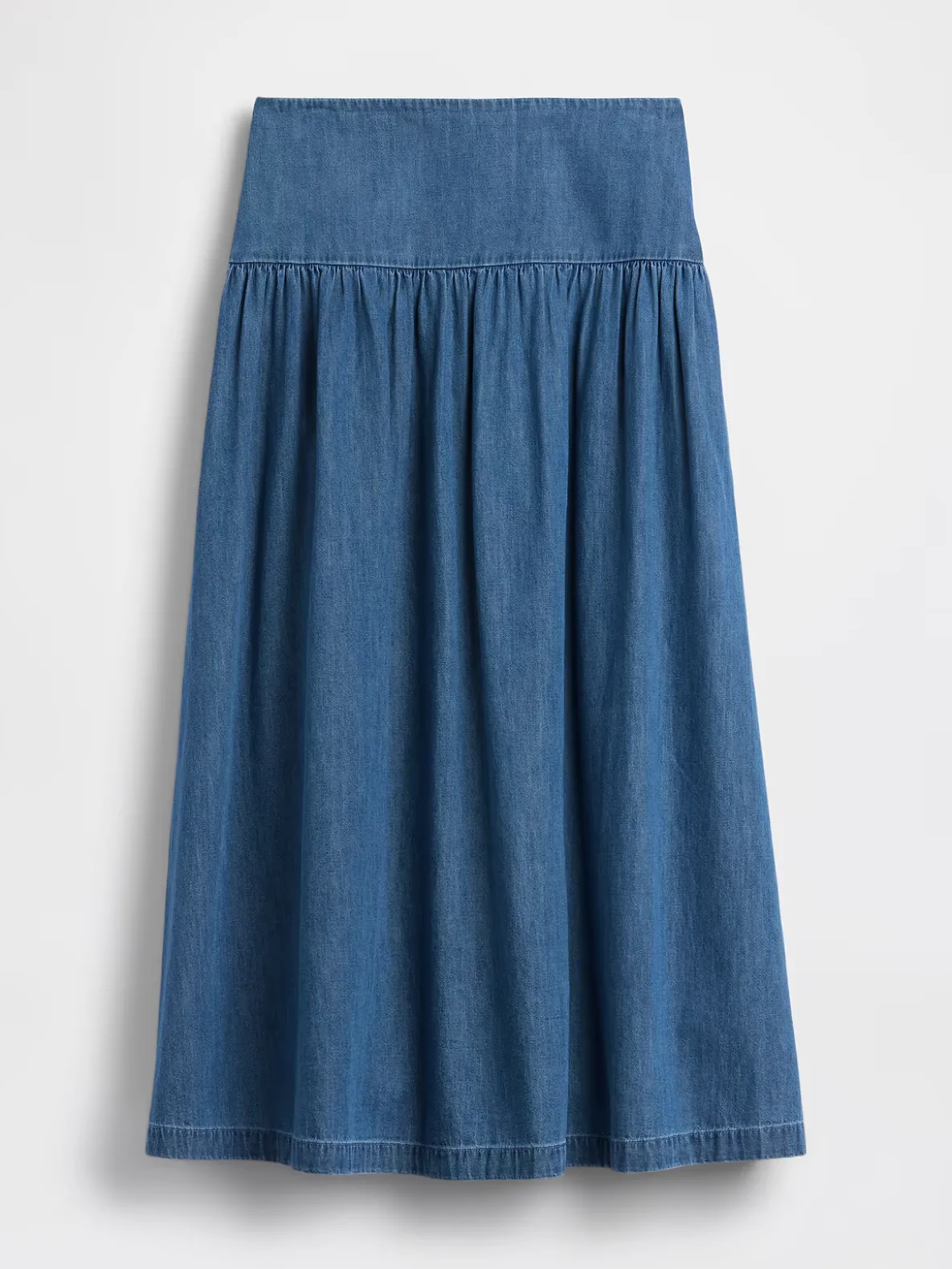 Denim Drop-Waist Maxi Skirt