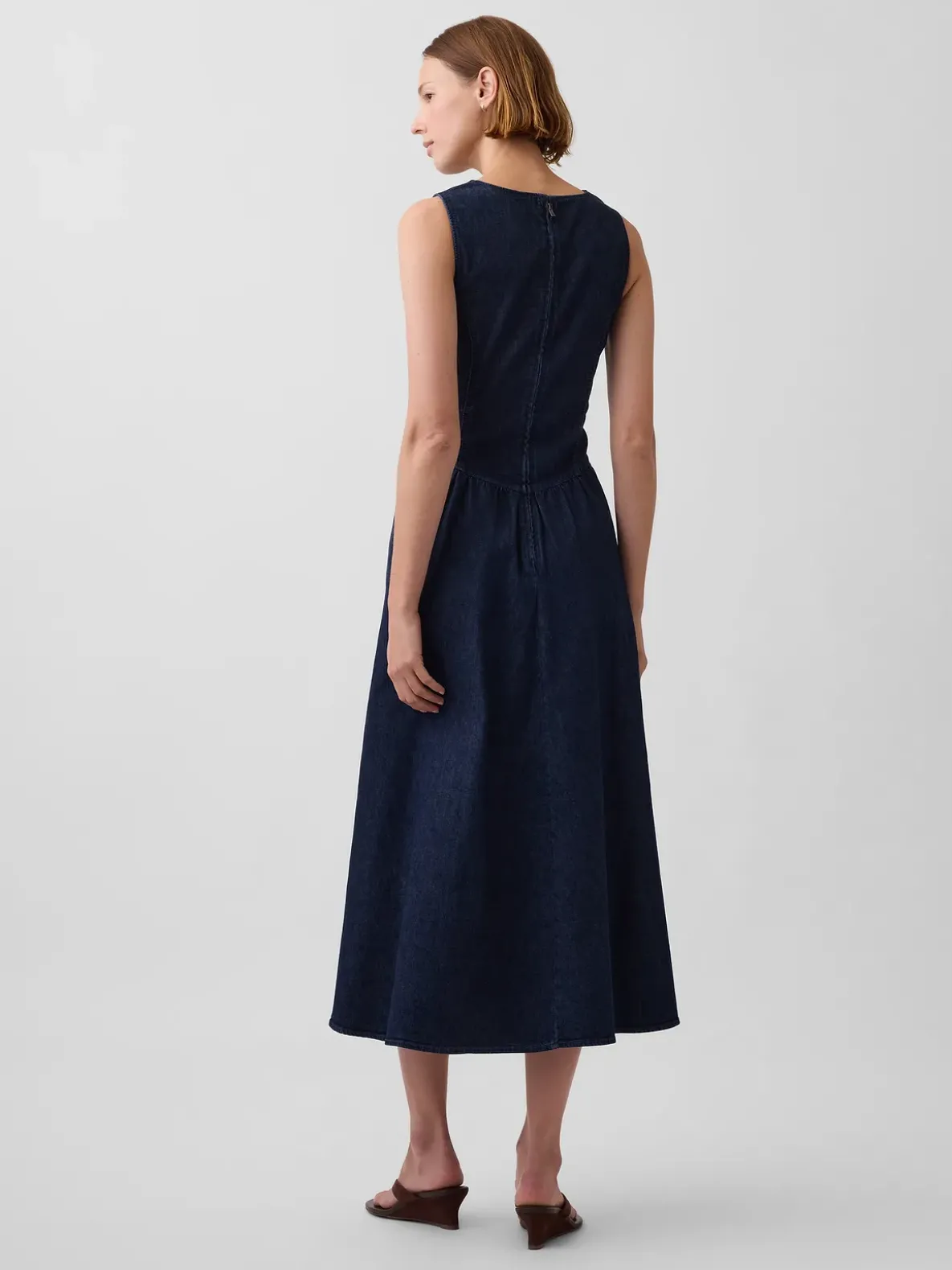 Denim Drop-Waist Midi Dress
