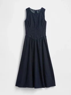 Denim Drop-Waist Midi Dress