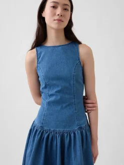Denim Drop-Waist Mini Dress