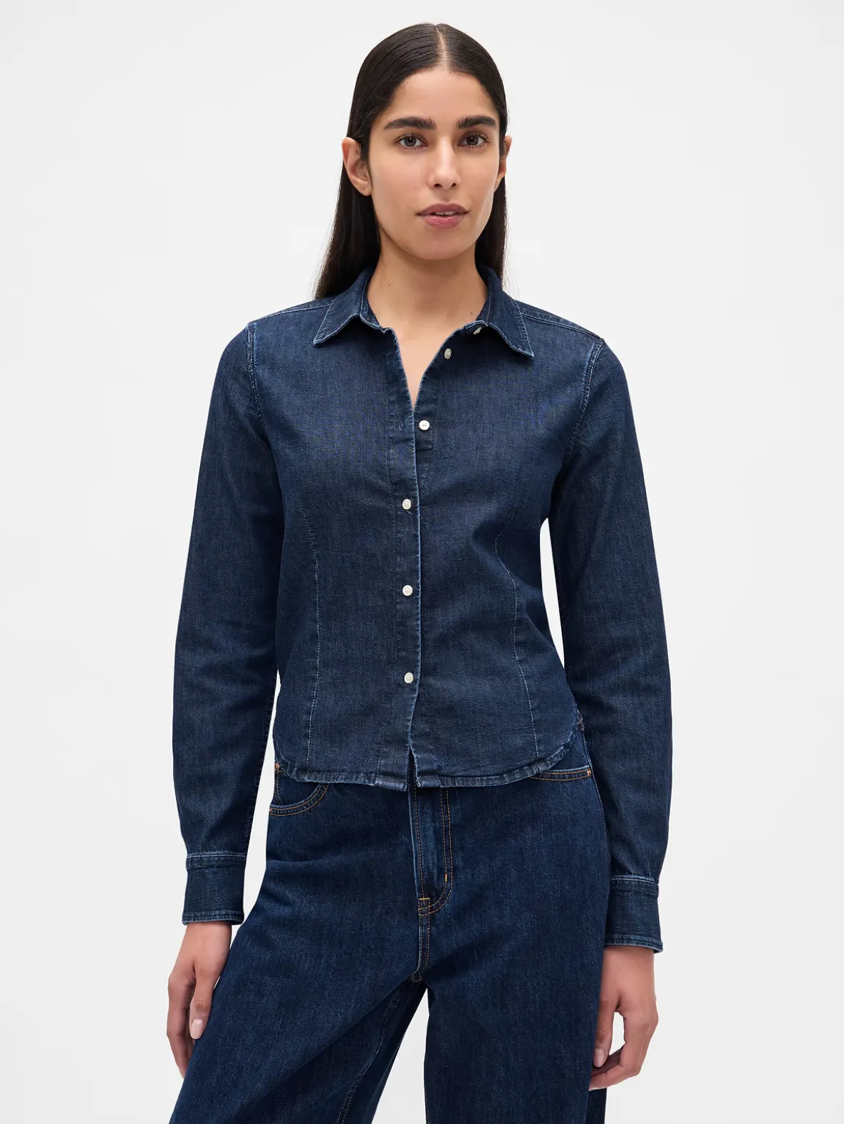 Denim Fitted Crop Shirt