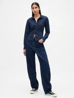 Denim Fitted Crop Shirt