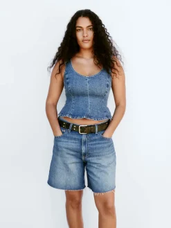 Denim Fitted Peplum Top