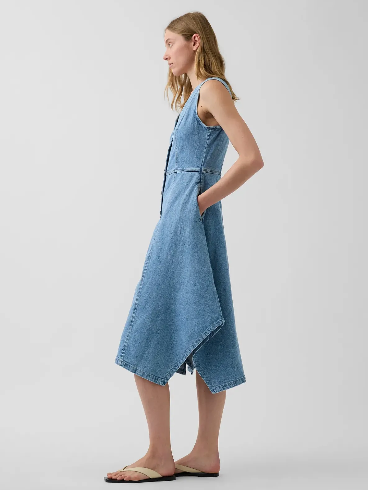 Denim Handkerchief Midi Dress