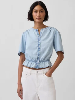 Denim Peplum Crop Top