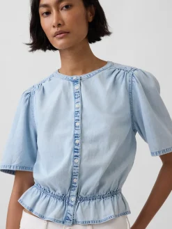 Denim Peplum Crop Top