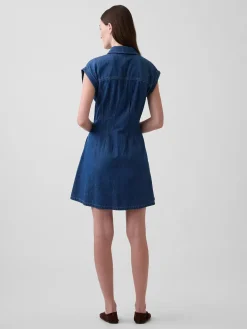 Denim Pleated Mini Shirtdress