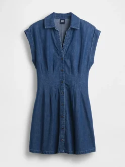 Denim Pleated Mini Shirtdress