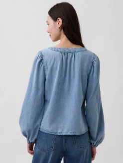 Denim Puff-Sleeve Top