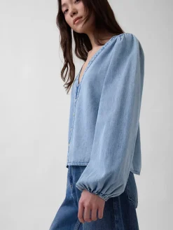 Denim Puff-Sleeve Top