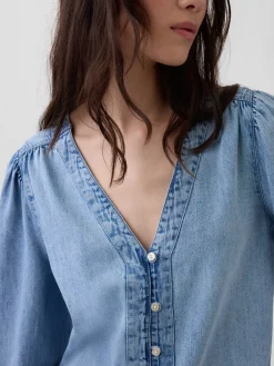 Denim Puff-Sleeve Top