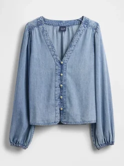 Denim Puff-Sleeve Top