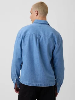 Denim Relaxed Straight-Hem Shirt