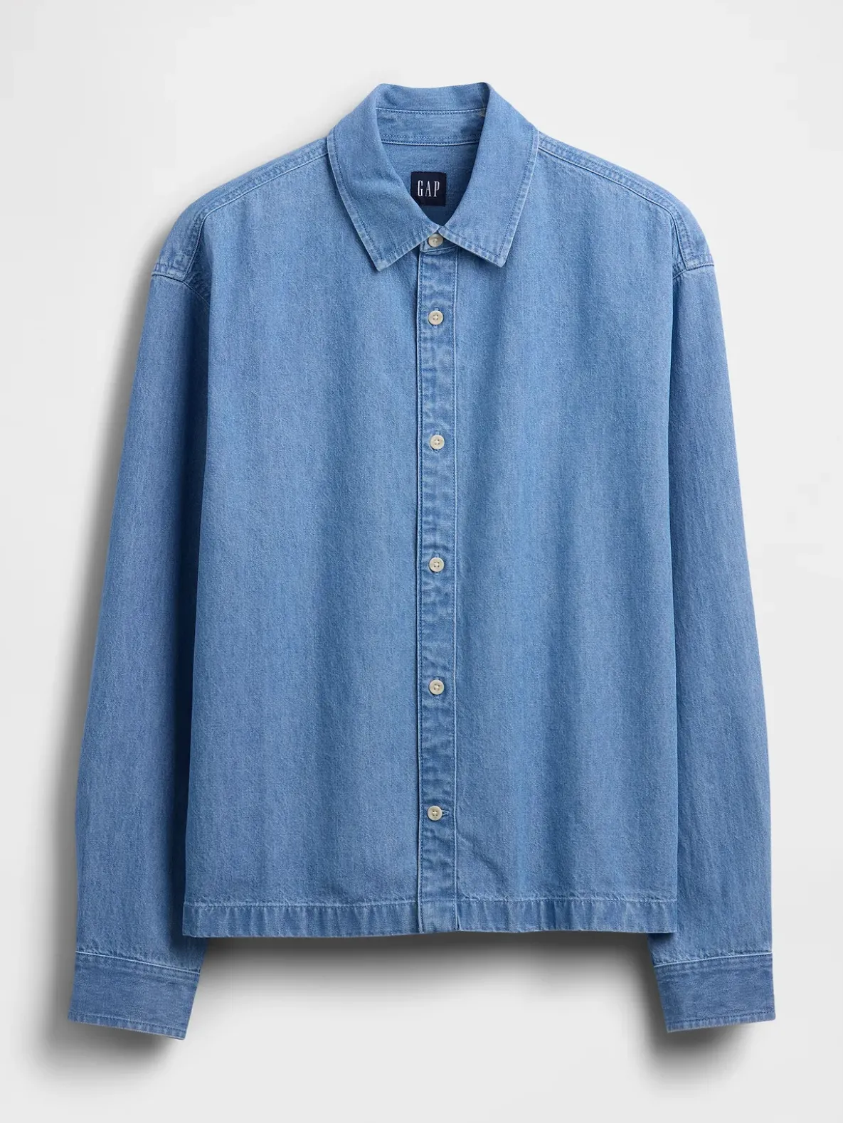 Denim Relaxed Straight-Hem Shirt