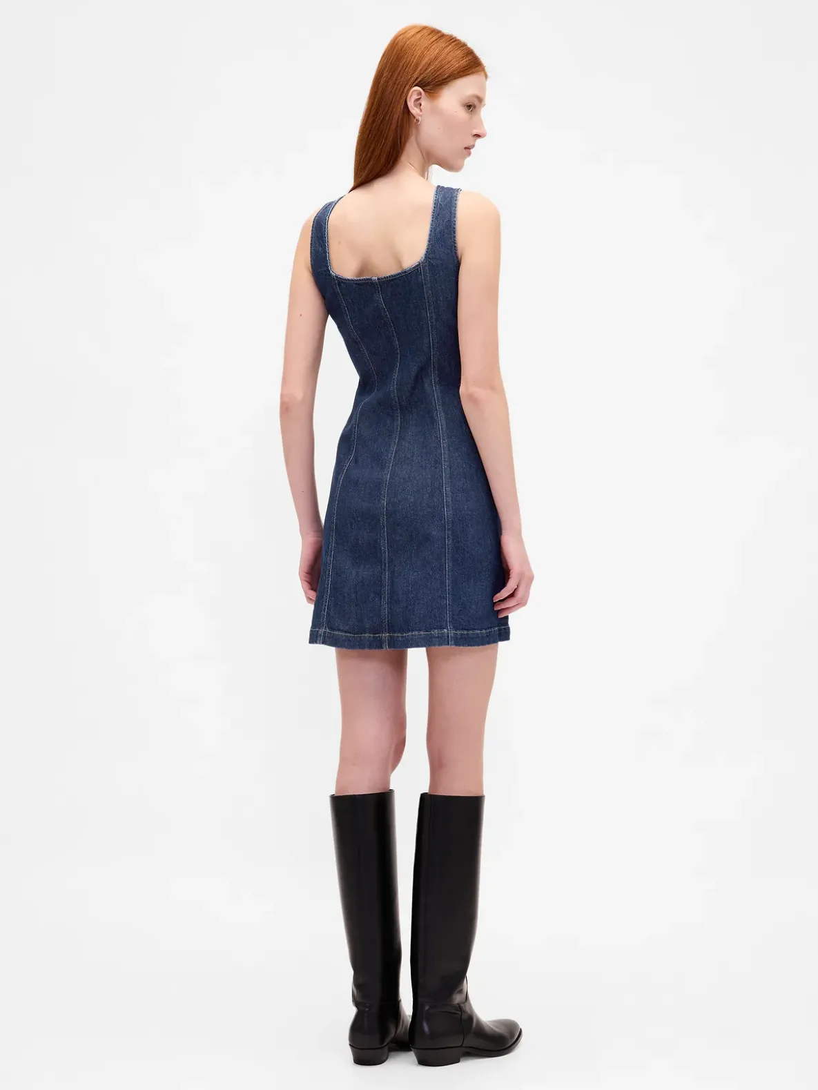 Denim Seamed Button-Front Mini Dress