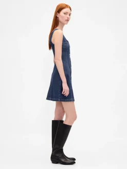 Denim Seamed Button-Front Mini Dress