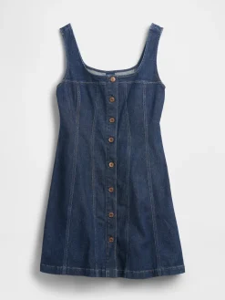 Denim Seamed Button-Front Mini Dress