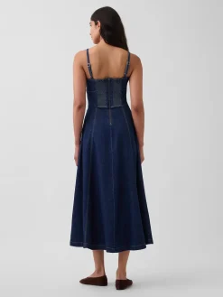 Denim Seamed Corset Maxi Dress