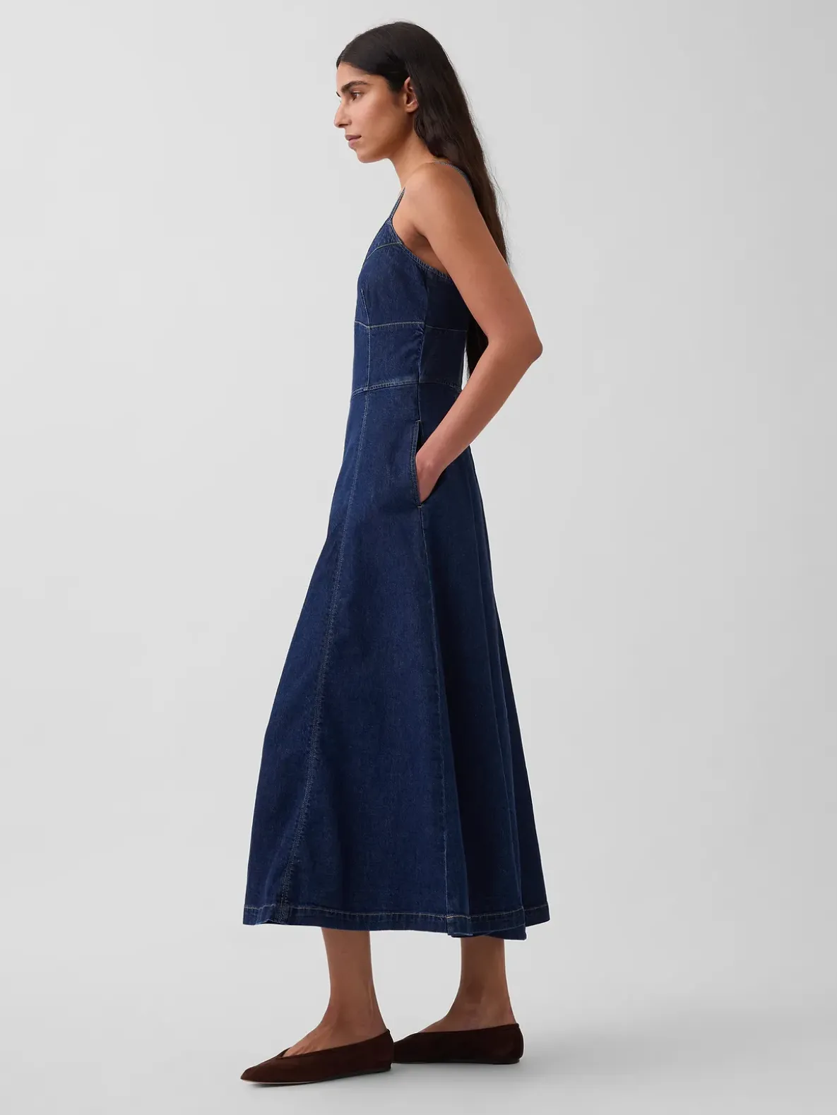 Denim Seamed Corset Maxi Dress
