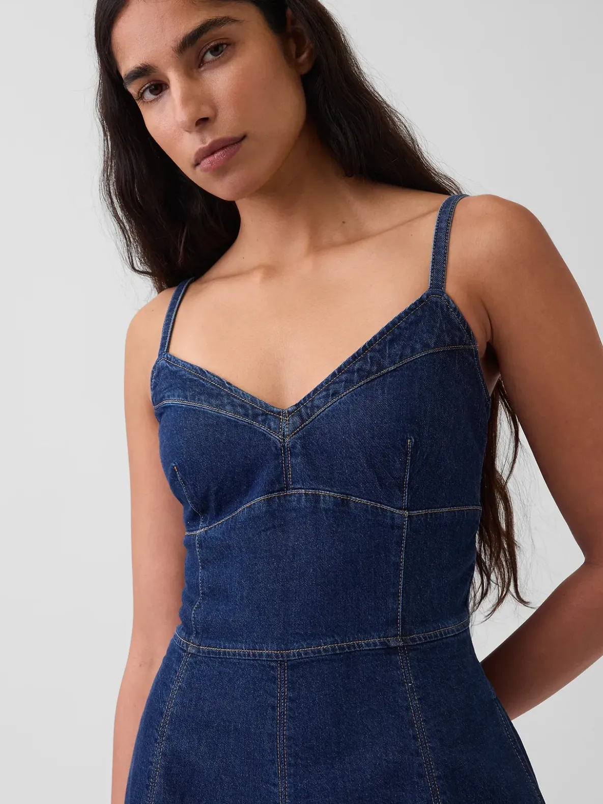 Denim Seamed Corset Maxi Dress