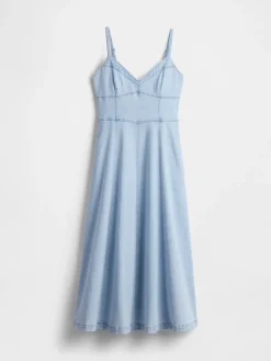 Denim Seamed Corset Maxi Dress