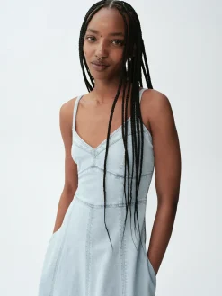 Denim Seamed Corset Maxi Dress