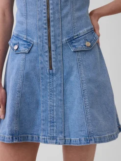 Denim Seamed Zip-Front Mini Dress