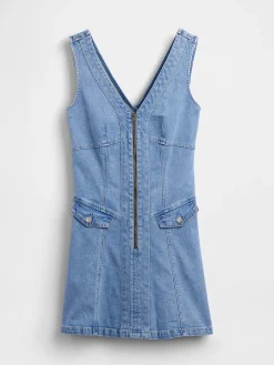 Denim Seamed Zip-Front Mini Dress